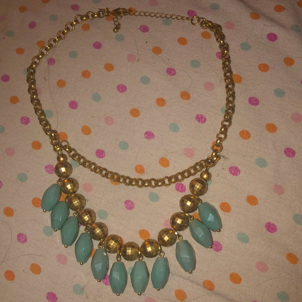 Gold and teal beaded Necklace